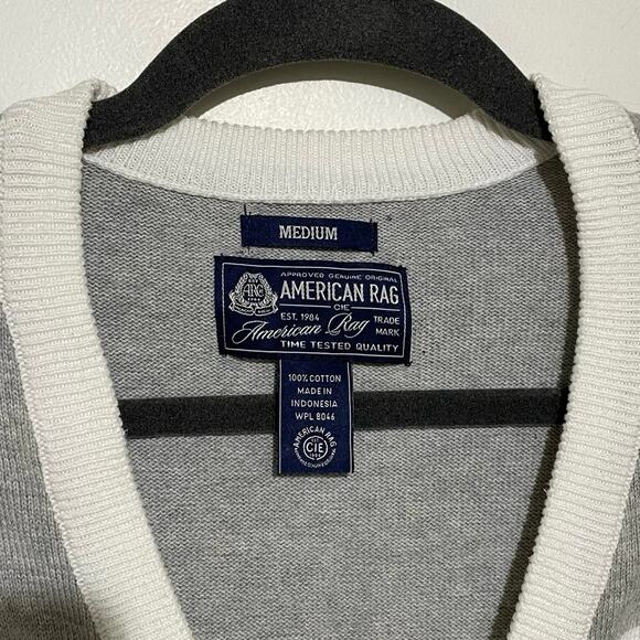 Vintage American Rag Grey and White Striped Button Up Cardigan Size Medium - Picture 3 of 8